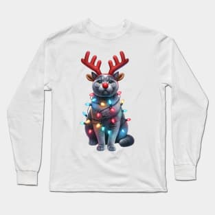 Christmas Red Nose Russian Blue Cat Long Sleeve T-Shirt